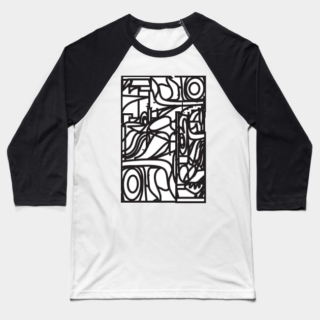 Organic Stain Glass Pattern (Black lines on White Background) Baseball T-Shirt by charker